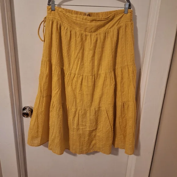 Lost + Wander: Yellow Boho Tiered Cotton Skirt, Elastic Waist Zip Close. Size 2x - Picture 1 of 5
